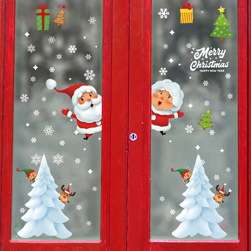 Christmas Window Decal Santa Claus Snowflake Stickers Winter Wall Decals Kids Rooms New Year Christmas Window Decorations wall stickers car stickers self adhesive stickers vinyl stickers self adhesive wall stickers vinyl wall stickers chalkboard stickers window stickers