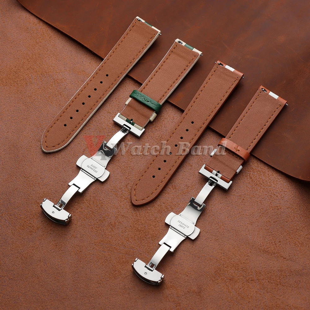 Colorful Calfskin Leather Watch Strap with Butterfly Buckle