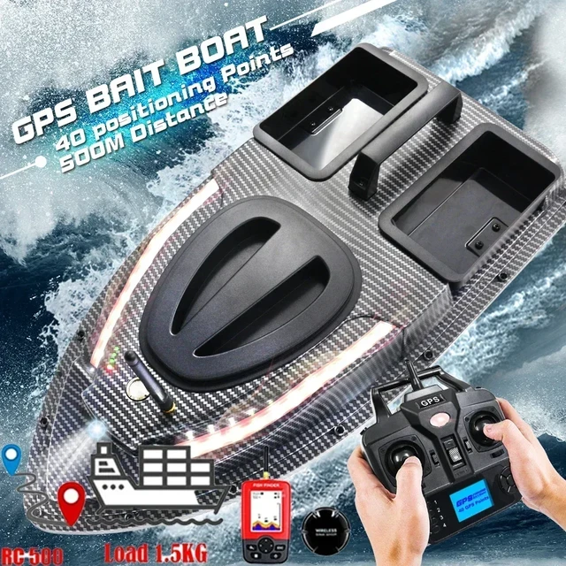 Rc Bait Boat V900，500 Meters GPS 40 Point Positioning, 2 Hoppers