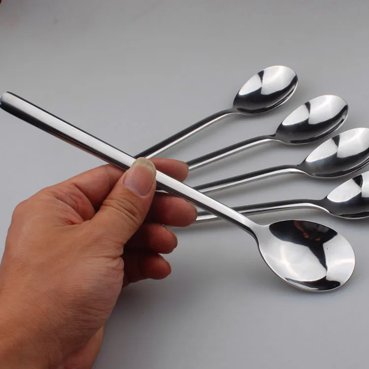 Long Handled Dinner Spoon Korean Style Stainless Steel Spoon for Ice Cream Dessert Cutlery Kitchen Tableware