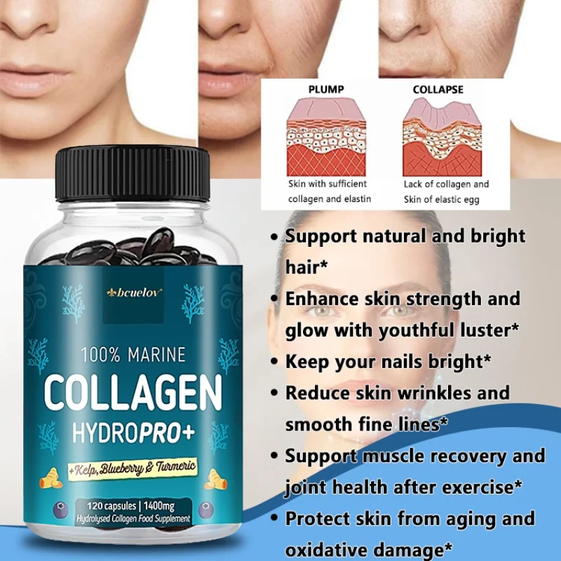 Powerful Marine Collagen - With Hyaluronic Acid, Biotin & Blueberry - 1400mg Complex-Hydrolyzed Type 1-With Vitamins & Minerals images - 6