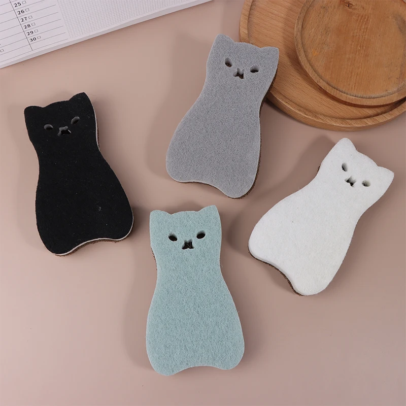 

4pcs/set Cute Cat Dishcloth Dishwashing Sponge Kitchen Bathroom Cleaning Scouring Pad Brush Pot Mirror Glass Cleaning Wipe Tool