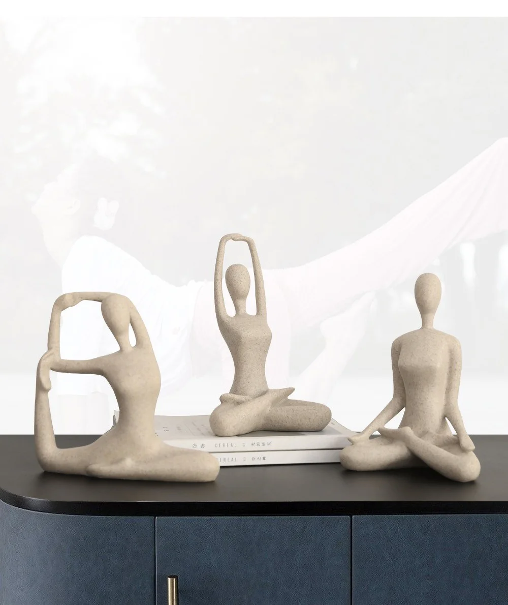 Yoga-Figur mit Sandstein-Finish, Kunstharz-Statue, nordische Zen-Meditationsskulptur für Schreibtischdekoration, Ornament mit minimalistischer Steinstruktur – Detail 7