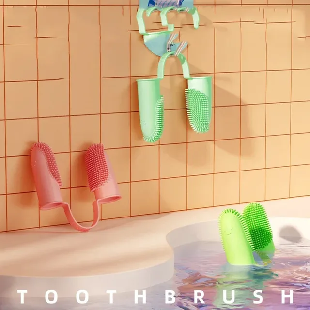 Pet Super Soft Two-Finger Toothbrush Universal Silicone Oral Cleaning Finger Sleeve For Cats/Dogs Pet Oral Care Dog Toothbrush 2