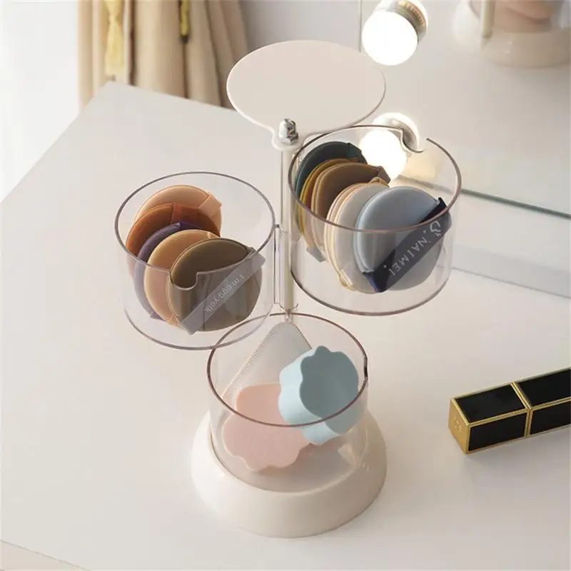 

Многослойная Поворотная коробка для хранения пудры, прозрачная Пыленепроницаемая круглая воздушная подушка, кронштейн для хранения косметики и хлопка