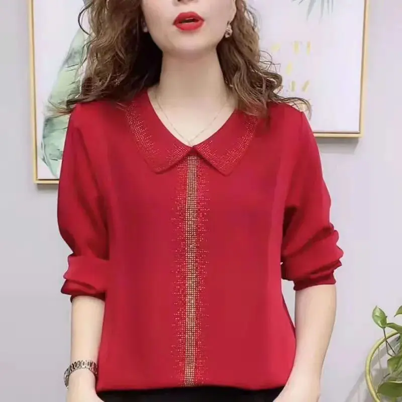 Oversize Commuter Temperament Women's Clothing Autumn and Winter New POLO Collar Long Sleeve Simplicity Solid Color Pullover 2023 summer fashion round neck exquisite embroidery jacquard hollow out temperament bubble sleeve solid oversize women s shirt