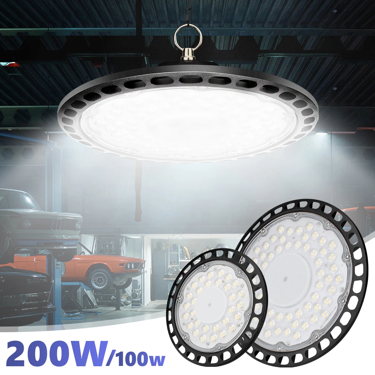 200W 6500K Ufo Led High Bay Lights Ac 220V Ip65 Impermeabile Commerciale Mercato Industriale Magazzino Garage Officina Garage Lampada