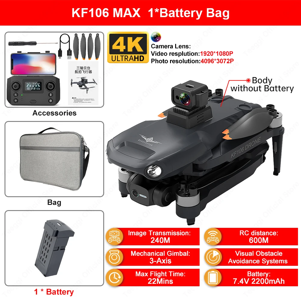 Teeggi KF106 Drone 4K Profesional 2.4G WiFi HD Camera With Obstacle Avoidance Foldable Quadcopter RC Helicopter Toy VS KF102 toy helicopter RC Helicopters