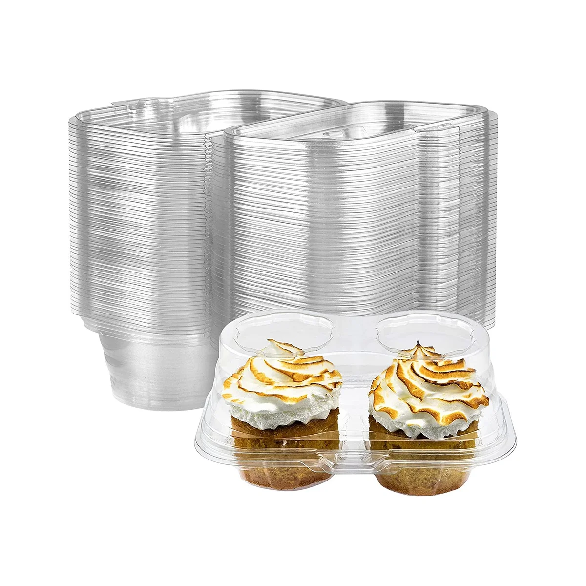 

50PCS 2 Compartment Cupcake Containers Clear Cupcake Boxes Airtight Stackable Cupcake Holders Cupcake Containers