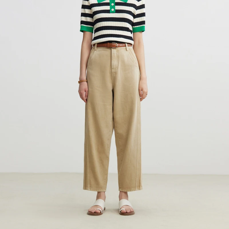 

DUSHU 67.4% Cotton Retro Khaki Women Cropped Casual Jeans High Waist Tapered Pants 2024 Summer Colorful Jean 24DS82018