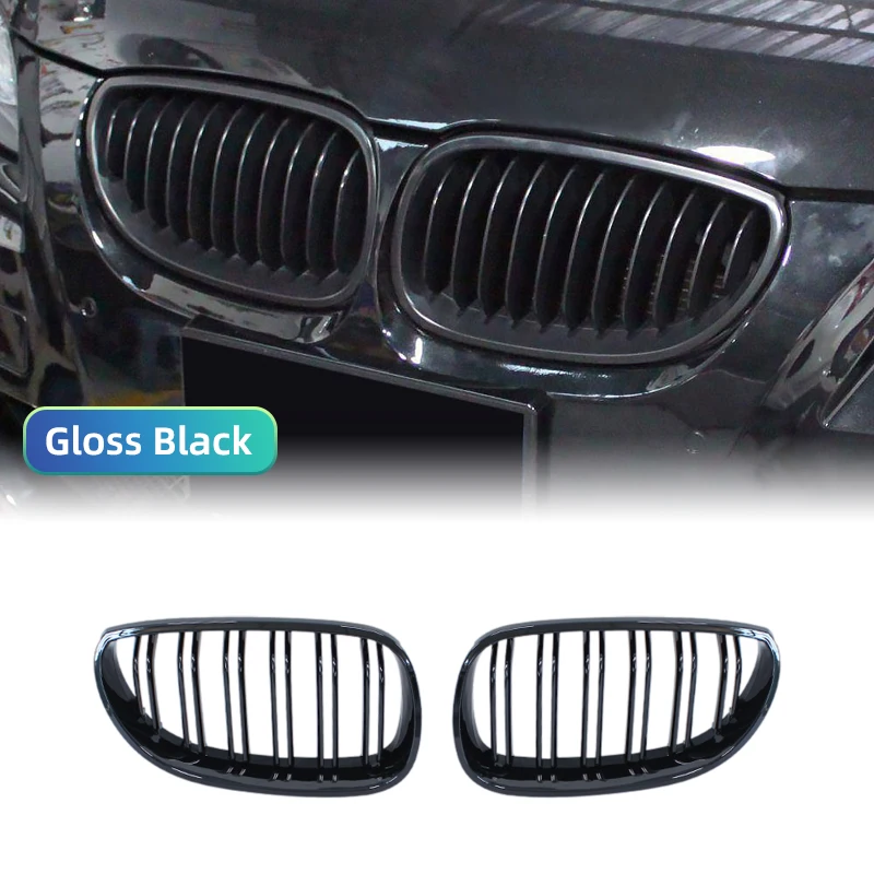 front kidney grille Car Front Bumper Grille Kidney Racing Grill Grilles for BMW E60 E61 5 Series 2003-2009 Gloss Black Auto New Double Slat