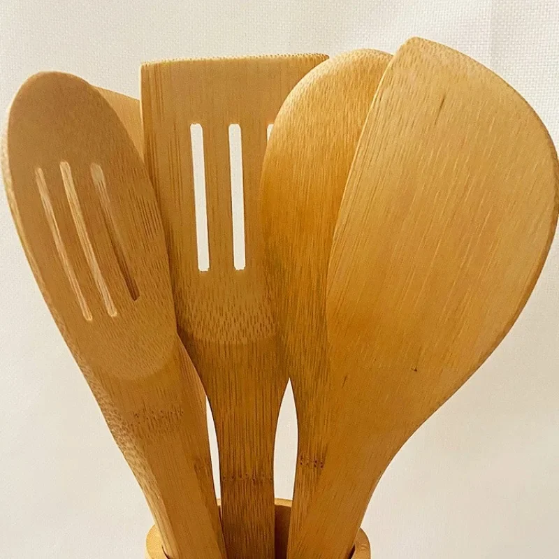 6 Pieces Bamboo Spoon Spatula Kitchen Utensil Wooden Cooking Tool Mixing Set