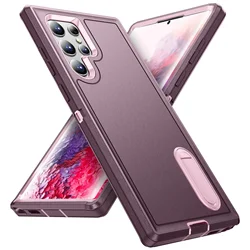 Heavy-Duty Anti-Scratch Rugged Protective Case with Kickstand and Full Body Shockproof Cover for Samsung S23 Ultra (Purple  pink)