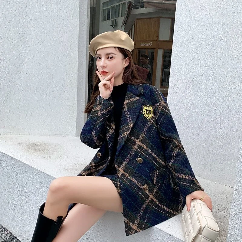 Xiaoxiangfeng Fashion 2023 Autumn and Winter New Plaid Tweed Suit Jacket Skirt Western Style Two-piece Women's Suit Commuting X5