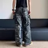 IEFB High Style Men's Denim Pants Pleated Camouflage Cargo Slant Pocket Jeans Loose Straight Wide Leg Male Trousers Tide 9C8607 2