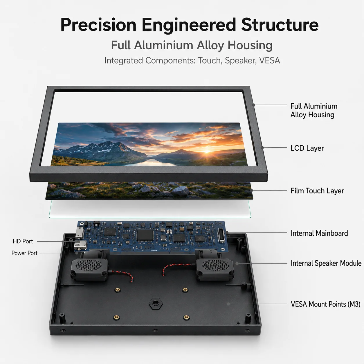LESOWN 7.0인치 블랙 알루미늄 터치 대시보드 60Hz HDMI 서브 디스플레이 (AIDA64 윈도우 호스트 확장 키트용)