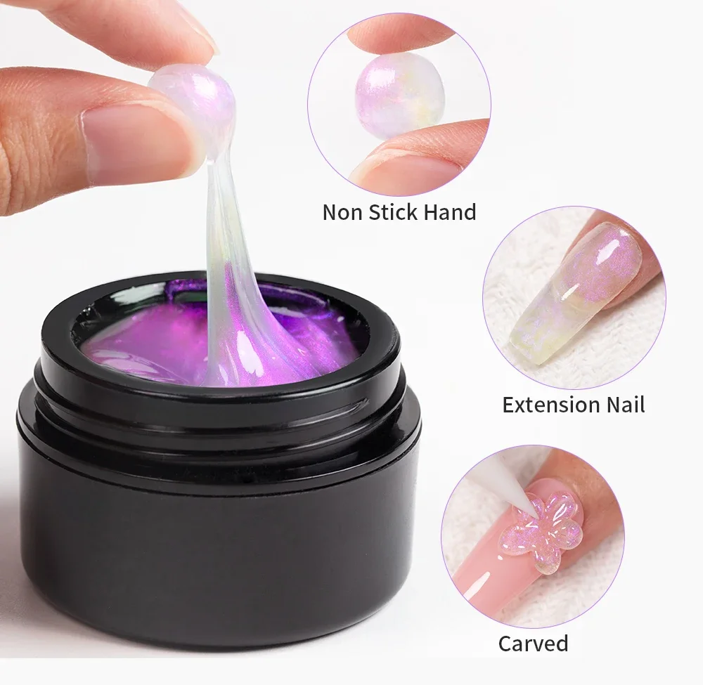Description Picture 5 of item15ml Aurora Non Stick Hand Extension Nail Gel Polish Aurora Glitter Effect 3D Carving Manicure Semi-Permanant Nail Art Varnish