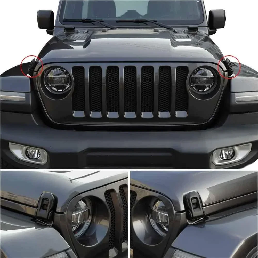Locking Hood Latch for Jeep Wrangler JL JK 2007- Black Steel Hood Catches Kit for Passenger and Driver Side Accessories hood pins kit hood release latch repair kit