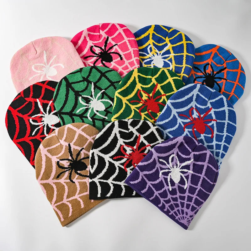 

Winter Women Men Warm Spider Web Pattern Knitted Hat Male Cool Beanies Hats Autumn Casual Skullcap Adult Colors Soft Unisex Caps