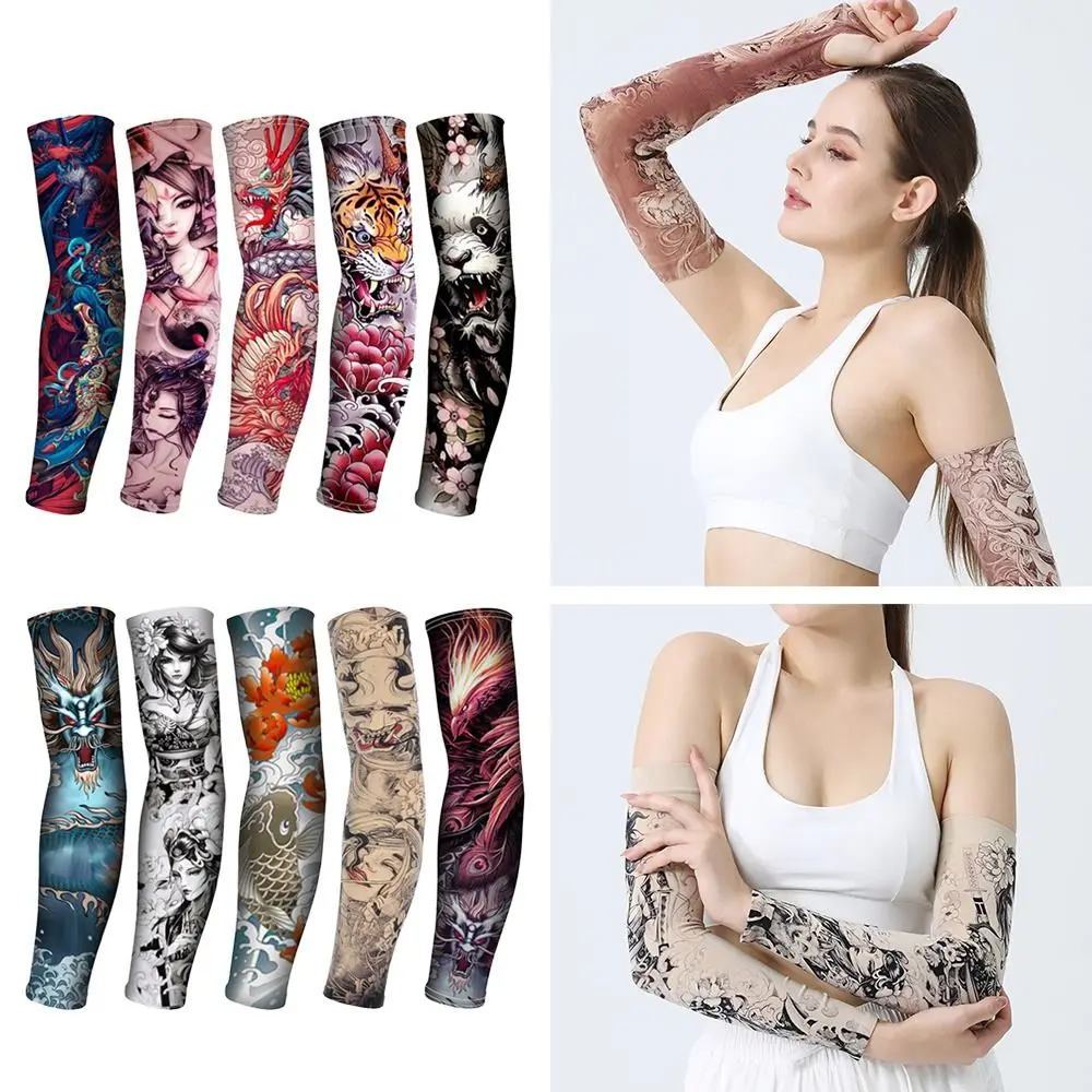 1Pair New Summer Cooling Basketball Running Outdoor Sport Tattoo Arm Sleeves Sun Protection Flower Sleeves sun protection arm sleeves,arm sleeves,cooling arm sleeves