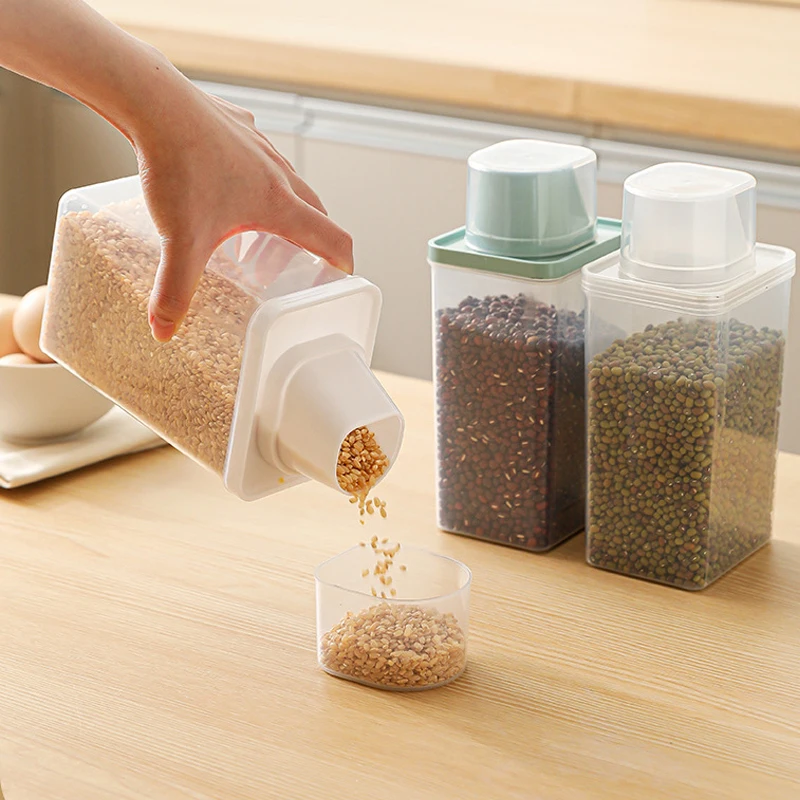 Airtight Cereal Container with Measuring Cup, Transparent Grain Storage with Leak-Proof Spout, for Kitchen Pantry Organization