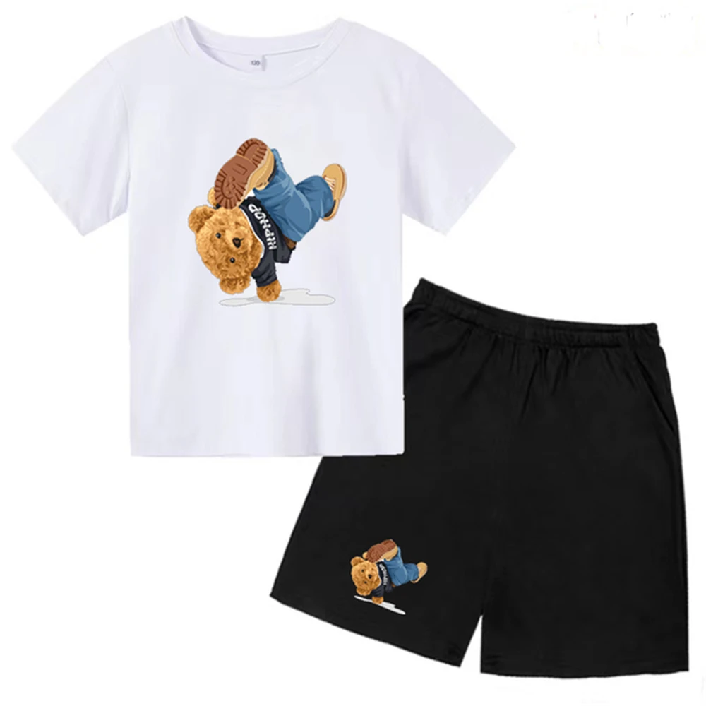

Детская одежда футболка с принтом игрушечного медведя костюм для отдыха с круглым вырезом для мальчиков и девочек детский летний комплект из 2 предметов