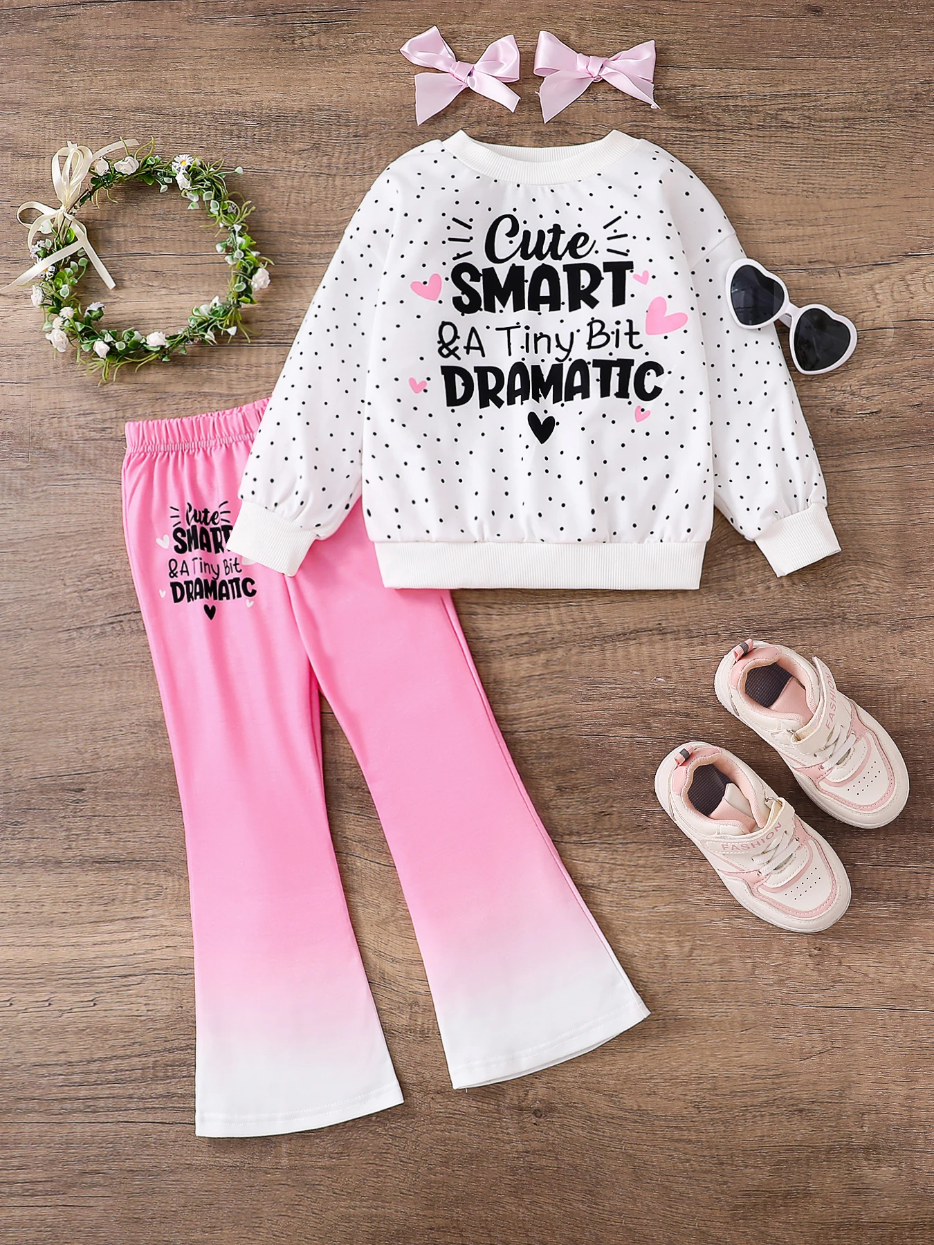 طقم بناتي وردي مطبوع - قطعتان صيفيه