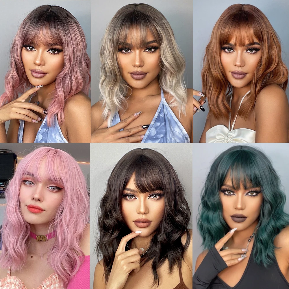 Korte Bob Synthetische Pruik Ombre Bruin Golvend Haar Pruiken Met Pony voor  Zwarte Vrouwen Medium Cosplay Dagelijks Natuurlijk Haar Hittebestendig -  AliExpress, image size:1000x1000