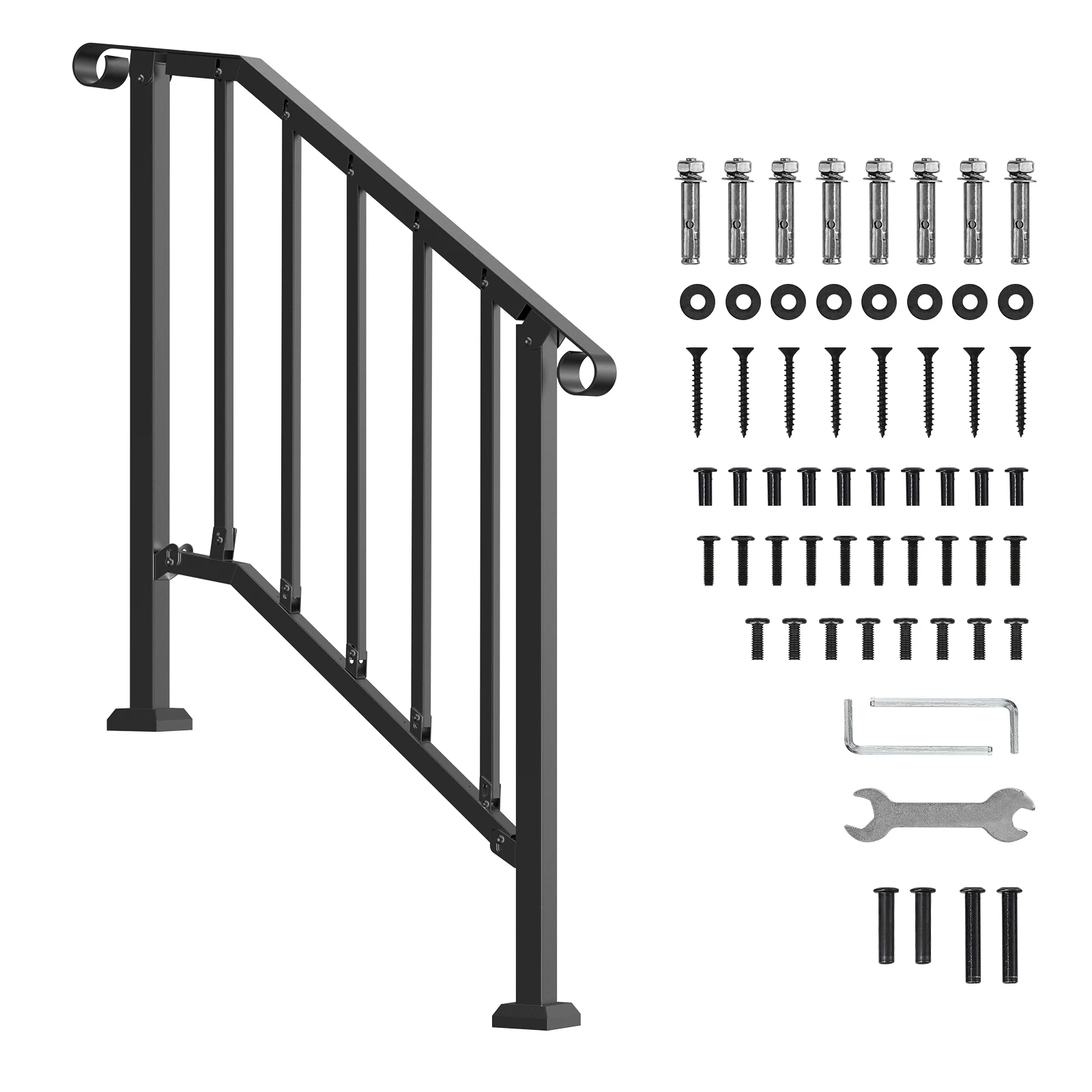 SucceBuy Handrails for Outdoor Steps Stair Hand Rail Kit Transitional Carbon Steel Railings with Installation Kit Concrete Steps