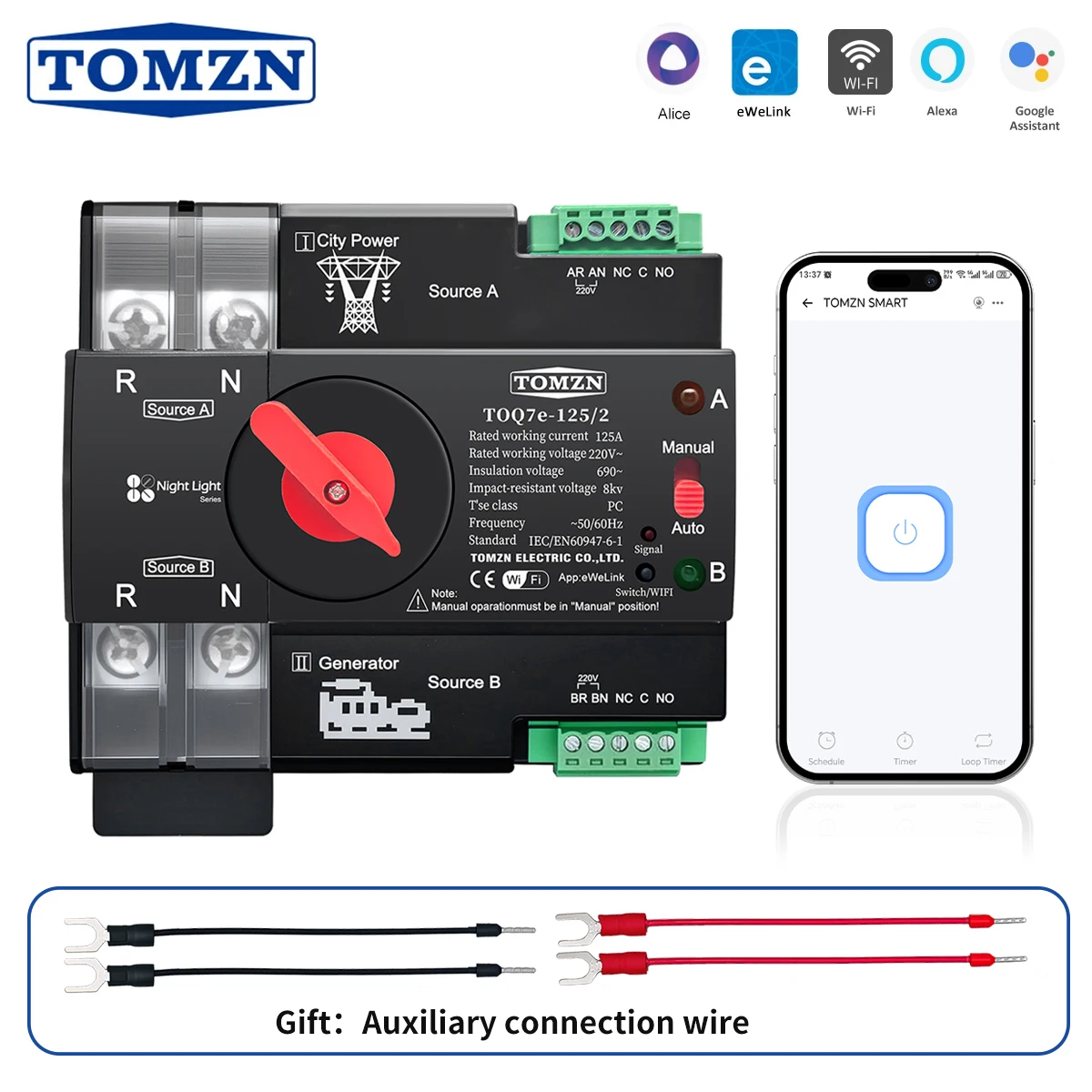TOMZNDinRaileWelinkWIFISmartATSTimer230VDualPowerAutomaticTransferElectricalSelectorSwitchUninterrupted2P125A-AliExpress13