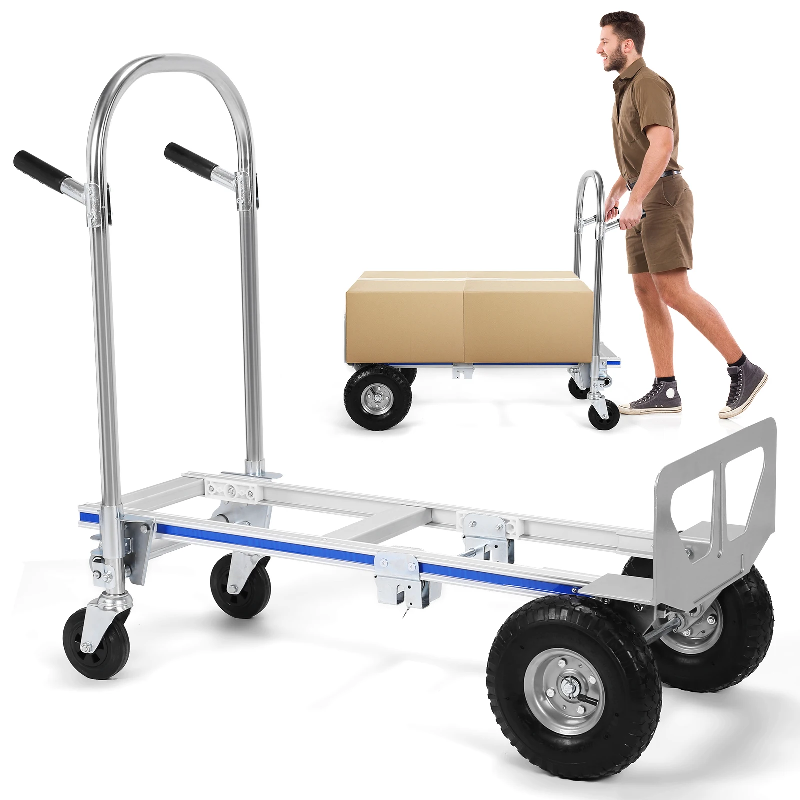 2 in 1 Aluminum 800LBS Capacit Convertible Dolly W/Wheel Folding Hand Truck Dolly Cart Portable Dolly Cart for Moving Transport