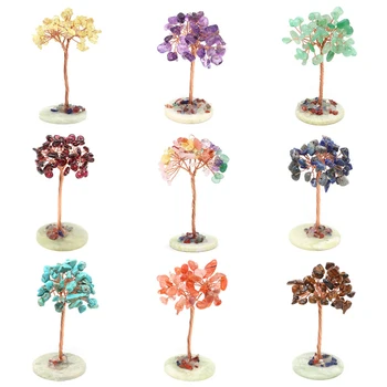 Money Tree Healing Stone Base Natural Crystal Reiki Quartz Gemstones Copper Wire Wrapped Plant Crafts Feng Shui Home Decor Gifts 1