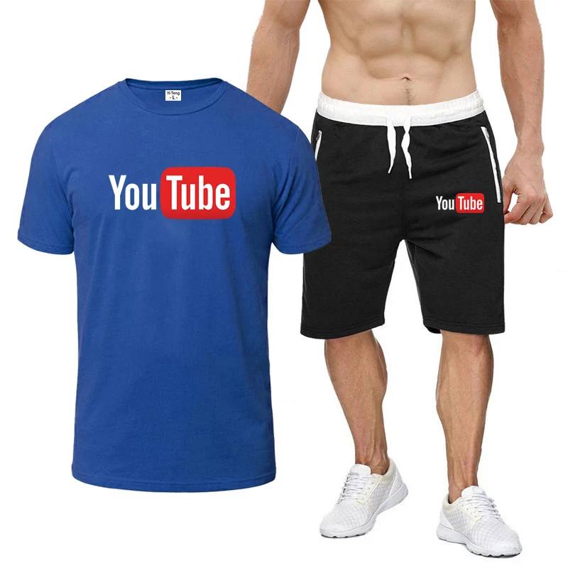 Summer YouTube Men's Casual Sets Fashionable Print 2 PCS Short Sleeve T-shirts Shorts Sportswear Tracksuits Summer Sports Suits