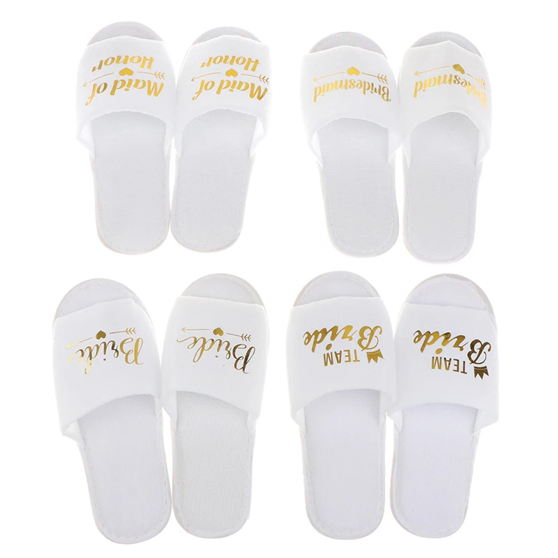 1 Pair Bride Wedding Decoration Bridesmaid Party Slippers Ladies Party Supplies Disposable Items For Hotel Rooms