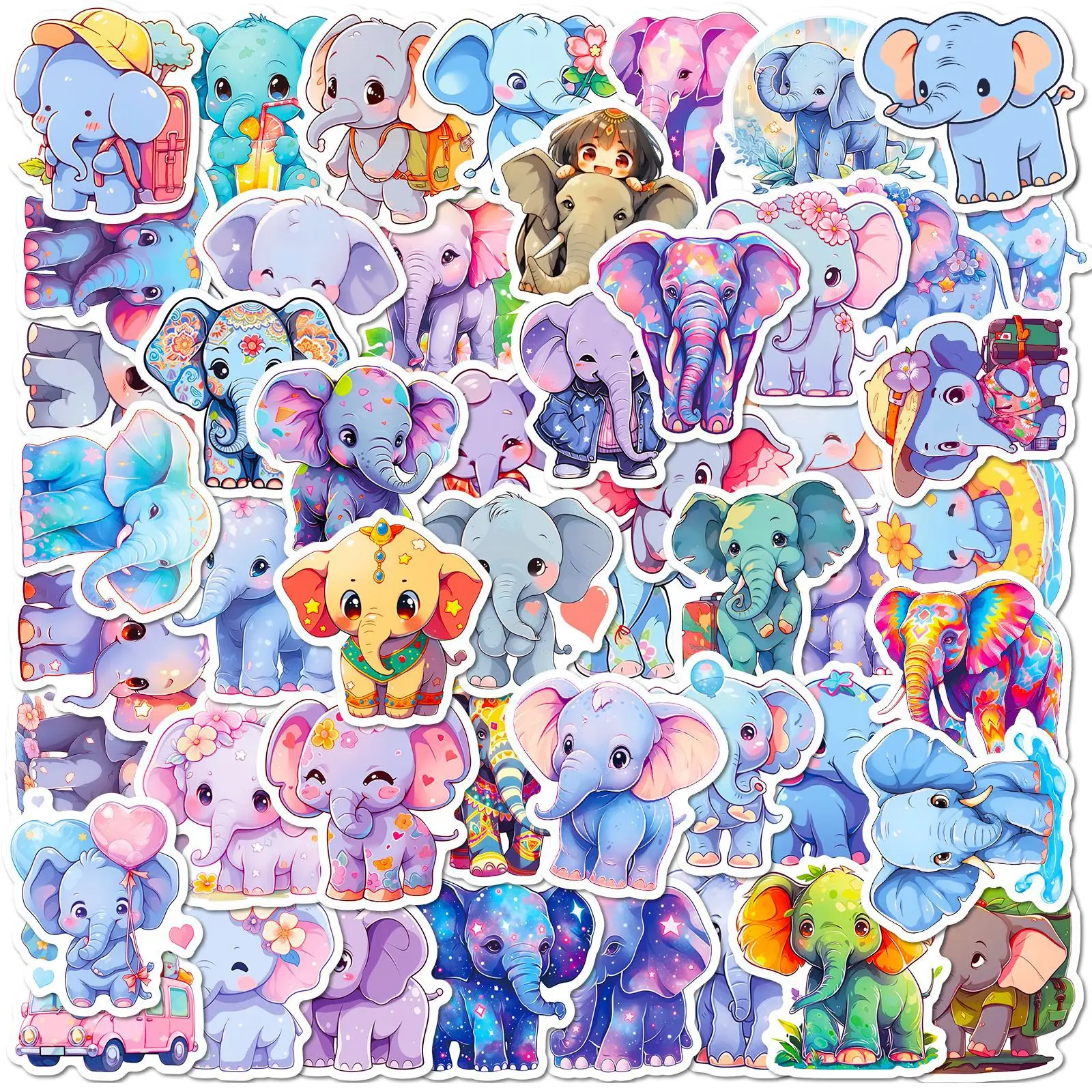 Cartoon Decoration Stickers Cartoon Stickers Custom Stickers Retro Decoration Stickers Elephant Stickers Pack 50PCS Cute Animal Kawaii for Water Bottles Laptop Luggage