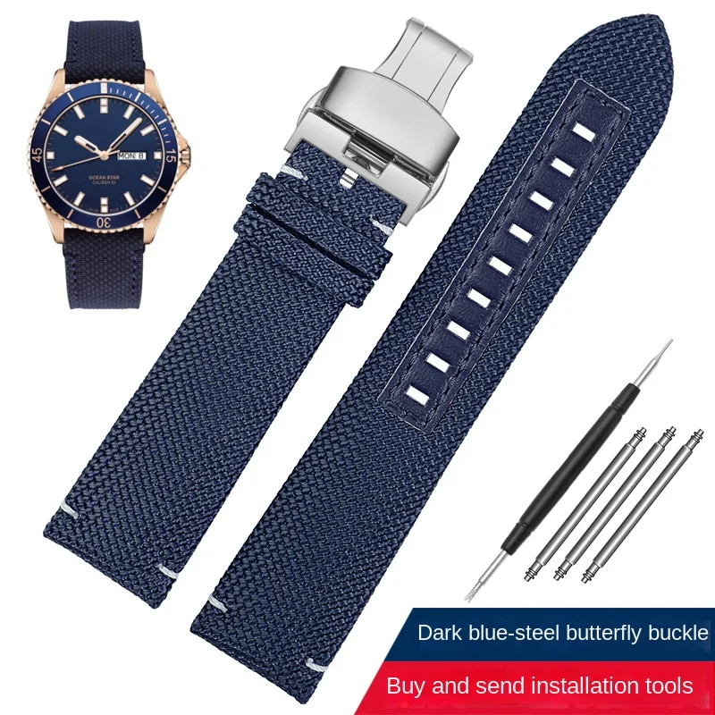 Premium Nylon Men's Watchband - Canvas Leather Strap 22mm