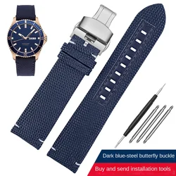 Premium Nylon Men's Watchband - Canvas Leather Strap 22mm for 22mm (D blue steel Folding)