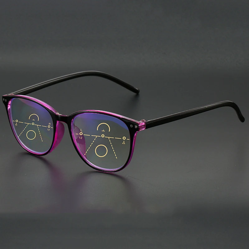 

Vintage Round Progressive Multifocal Reading Glasses Blue cut Women Computer Reader Dual-use PC Magnifier
