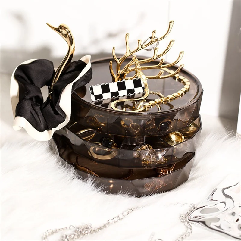 Swan 3-Layer Rotating Jewelry Box Transparent Dustproof Earrings Bracelet Necklace Desktop Display Storage Box 16 Swan 3-Layer Rotating Jewelry Box Transparent Dustproof Earrings Bracelet Necklace Desktop Display Storage Box