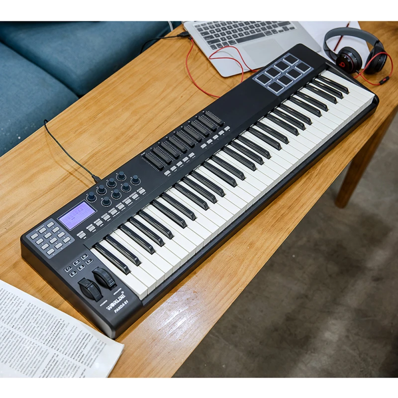 PANDA61 Portable 61-Key USB MIDI Keyboard Controller 8 RGB Colorful Backlit Trigger Pads USB Cable for Composition Creation