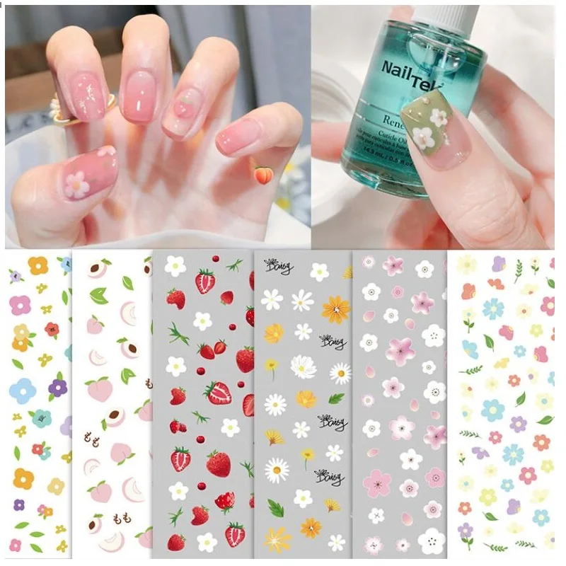 Jennie самоклеящиеся наклейки для ногтей с милыми цветами, Мультяшные наклейки для ногтей «сделай сам» в виде фруктов, клубники, наклейки для ногтей для детей и девочек