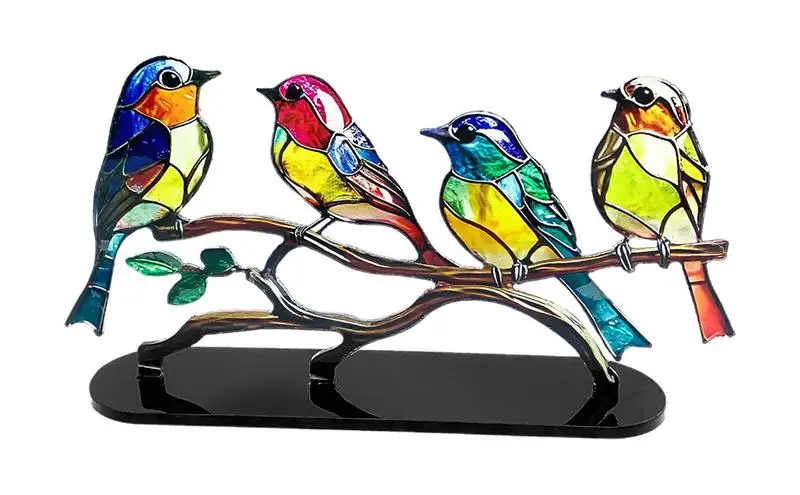 

Stained Glass Birds Figurine Hummingbird on Branch Acrylic Desktop Statue Aesthetic Decoration Ornaments for Desk Living Room