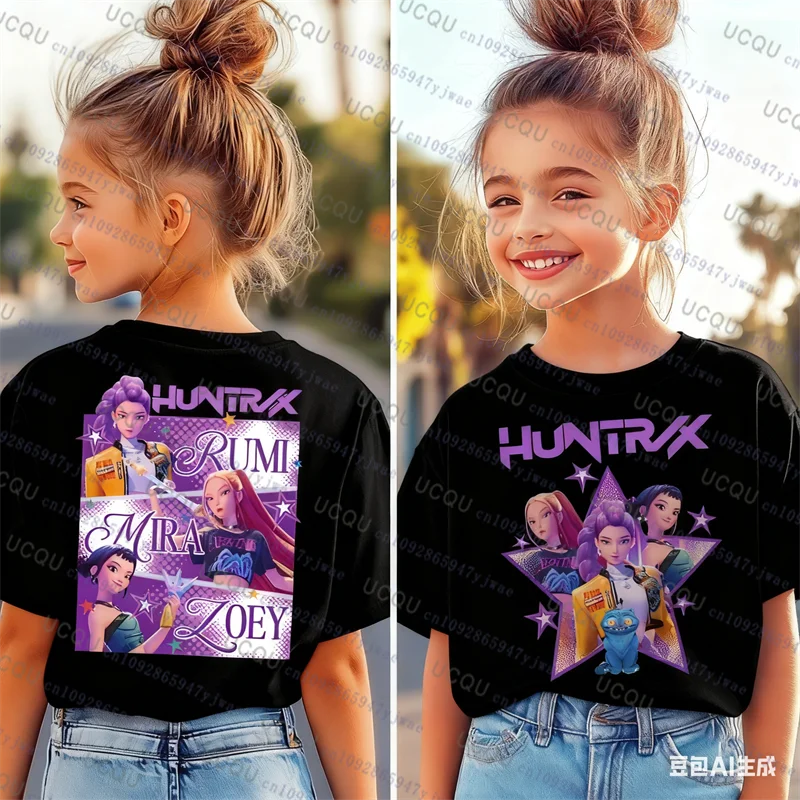 Kpop Demon Hunters Çocuk Giyim Kısa Kollu Tişört Kpop Film Demon Hunters TShirt Harajuku Rahat Pamuklu Çocuk Tshirt