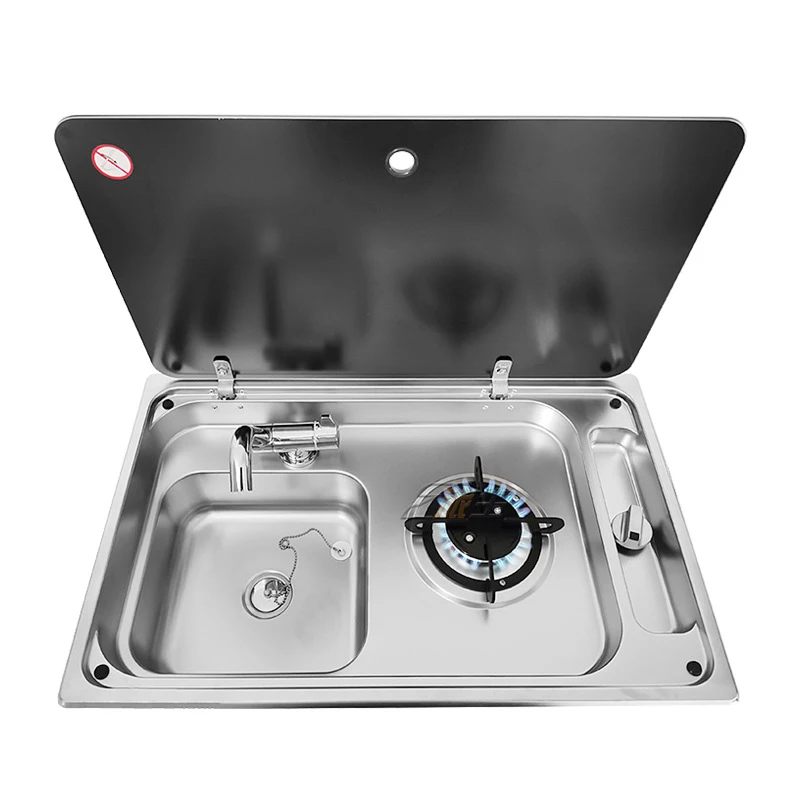 RV Gas Stove Multifunctional Folding With Sink Kitchen Gas Stove Sink Two in One Caravan Hidden Single-Head Stove For Outdoors