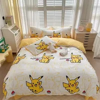 Parure de lit série Pokemon Pikachu 100% coton, drap de dessin animé, taie d'oreiller, housse de couette, couvre-lit, ensemble de 4 pièces, literie pour enfants 2