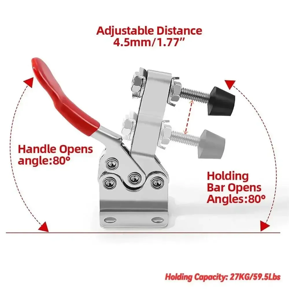 4Pcs Quick-Release Horizontal Toggle Clamp Set Woodworking Universal Vertical Pressers Fixture GH201 Metal Pliers for DIY Craft