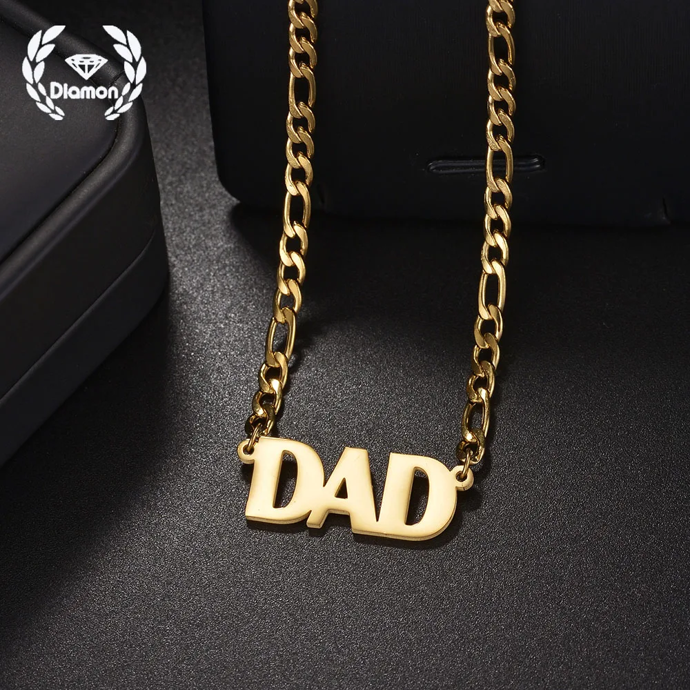 

Diamon New Necklace Personalized Custom Name Stainless Steel Jewelry Letters Nameplate Figaro Chain for Women Men Jewelry Gifts