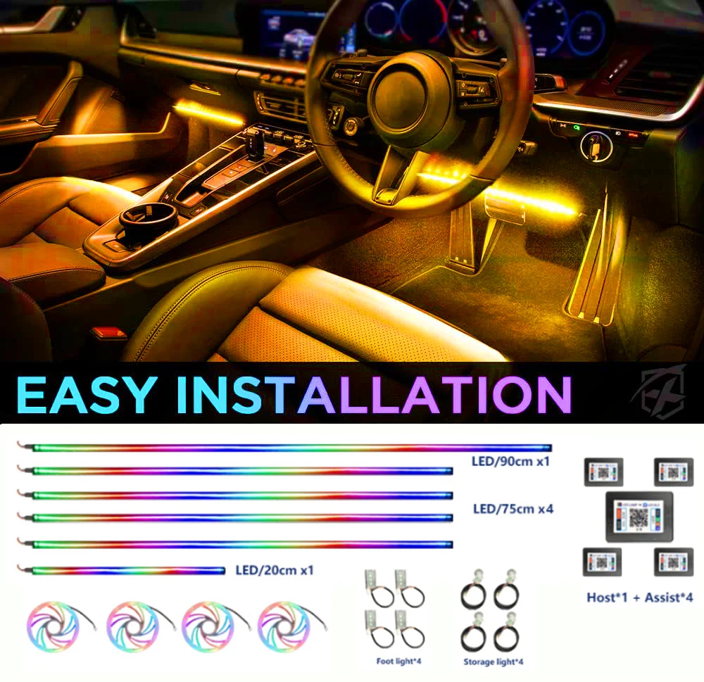 

22 In 1 Interior Ambient Lights LED Car Fiber Optic Atmosphere Neon Lighting APP Remote Control Auto Decorative Strip Lamp