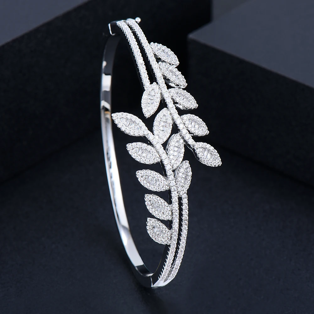 GODKI Maxi Size 3 Colors Leaf Bracelet Bangle For Women Wedding Party Zircon Crystal Engagement DUBAI Bridal Jewelry Gifts