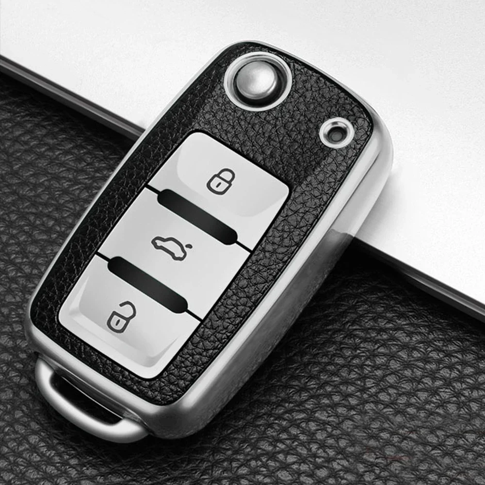 TPU Leather Car Key Cover Case Fob Volkswagen VW Bora Polo Tiguan Jetta Passat B5 B6 B7 Golf Beetle Skoda Octavia